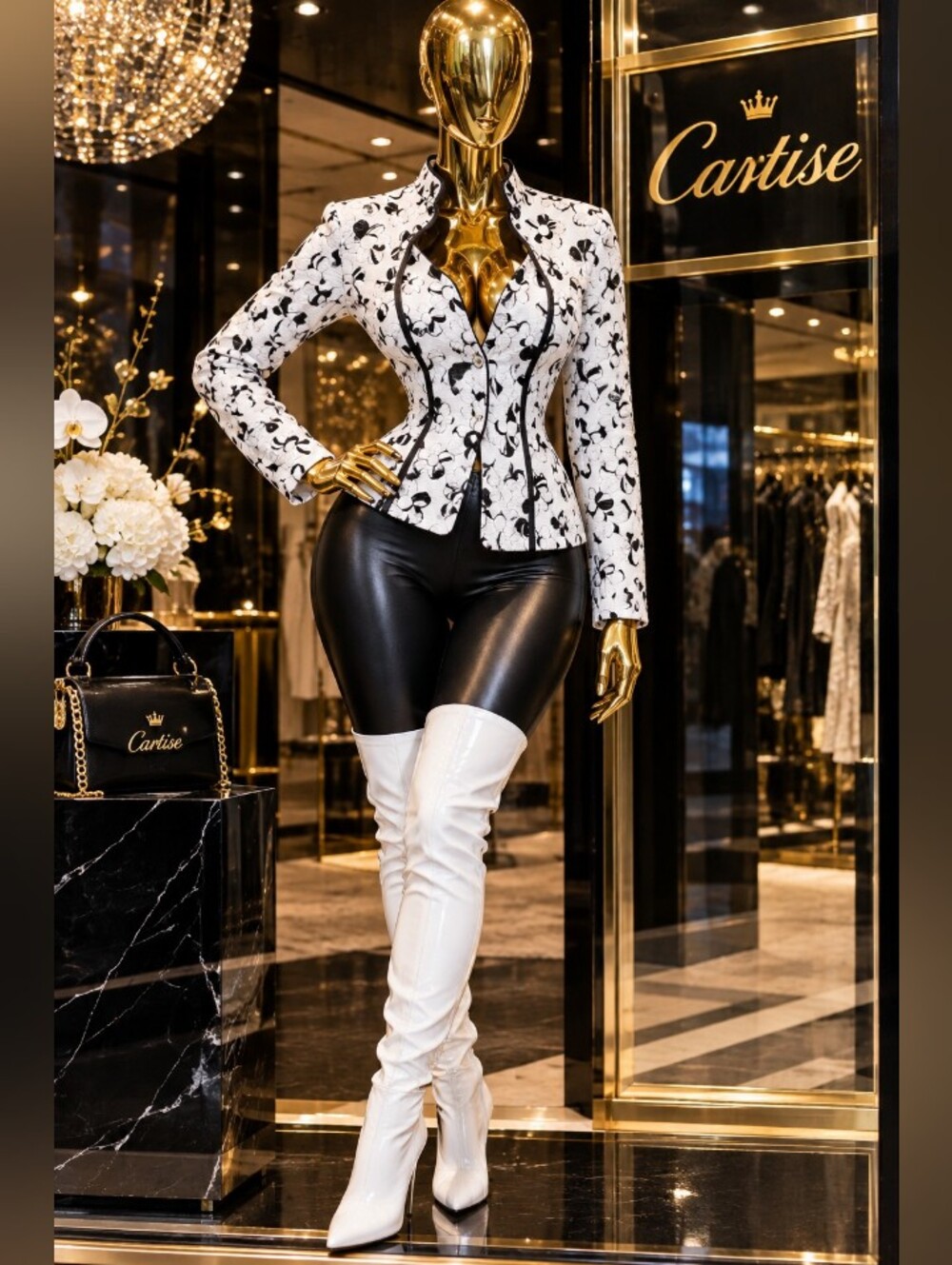 Cartise Black & White Floral Button-Front Shirt Jacket - Stunning